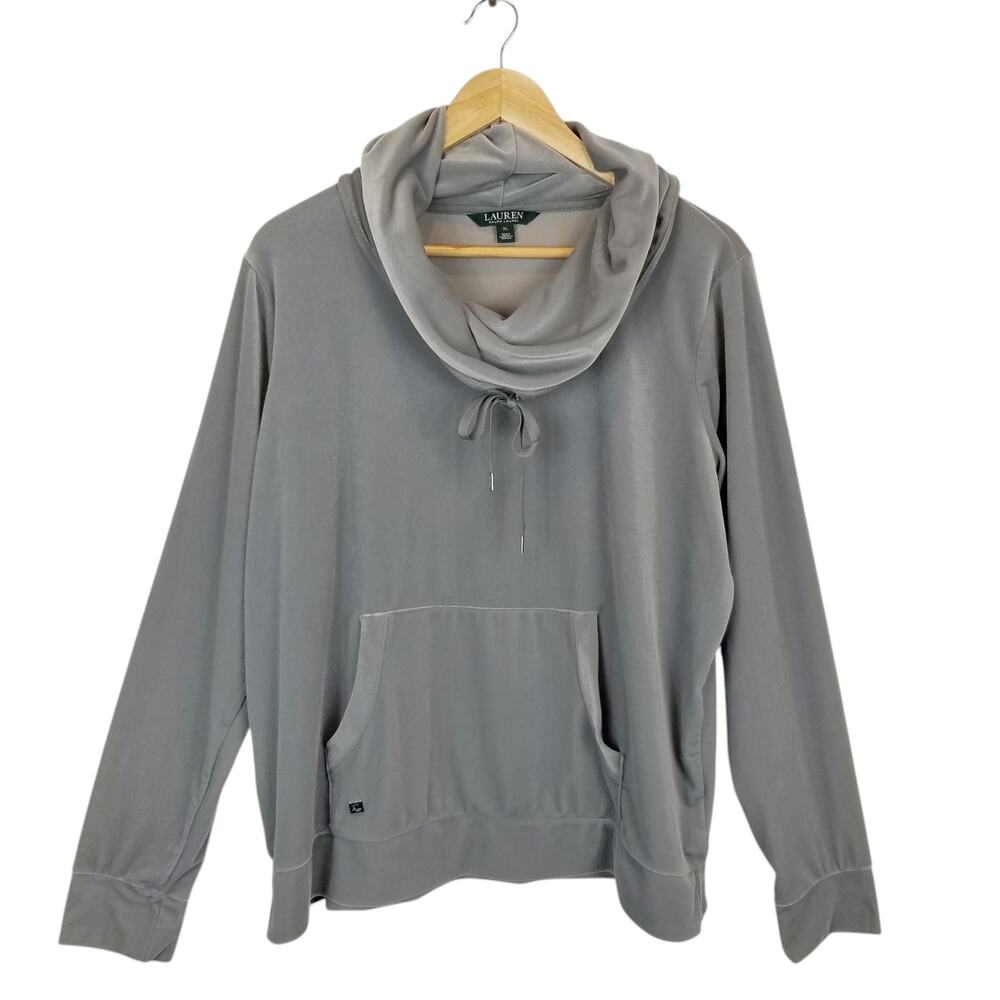 Lauren Ralph Lauren Women's Gray Velour Cowl Neck Pullover Sweater Size XL